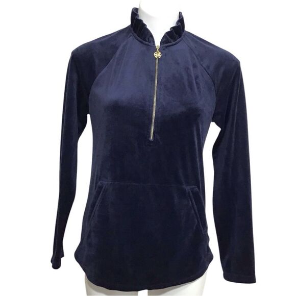 Lily Pulitzer Skipper Round Hem Ruffle Velour Popover Size Small - Picture 2 of 16